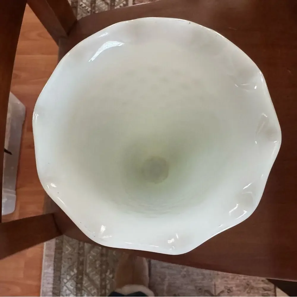 Anchor Hocking Hobnail Milk Glass Large Trumpet Vase Dot and Dash,  Scallop Edge